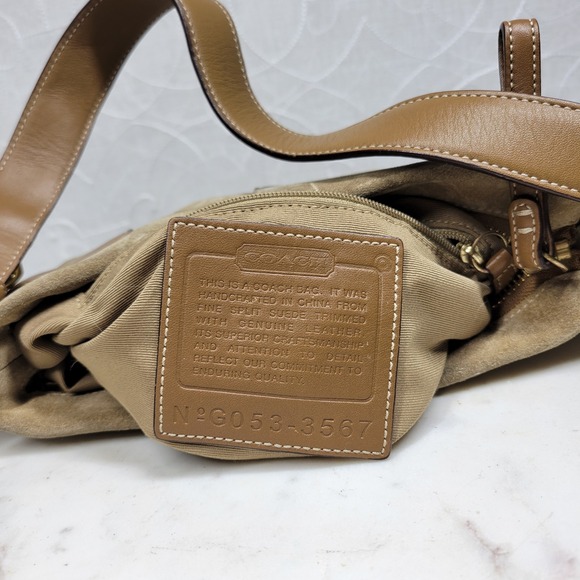 VTG Y2K Coach #3567 Small Camel Tan Suede Leather Buckle Accent Hobo - Picture 2 of 16